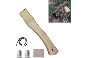 XQSL Replacement Axe Handle for Camping Gardening Axe, 11in Hickory Hatchet Handle Replacement with Wooden and Steel Wedges Camping Essentials (Log Color, 11in)