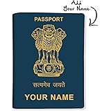 NutcasePersonalized Passport Holder Passport Cover- PU Leather Travel Wallet Case - Add Your Name - Indian Passport Style - Blue