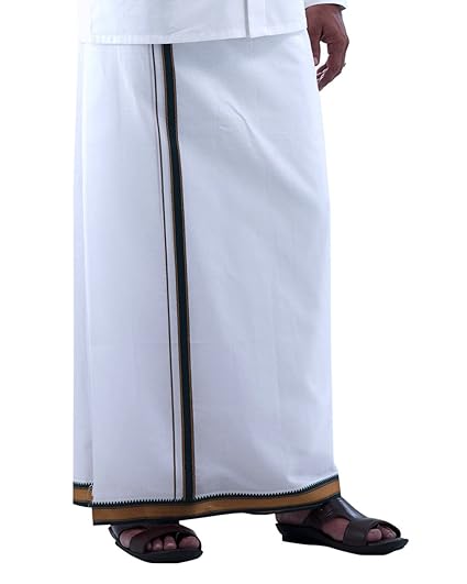 Men's Cotton Dhoti (2555T_Maroon And Green Border_Free Size)
