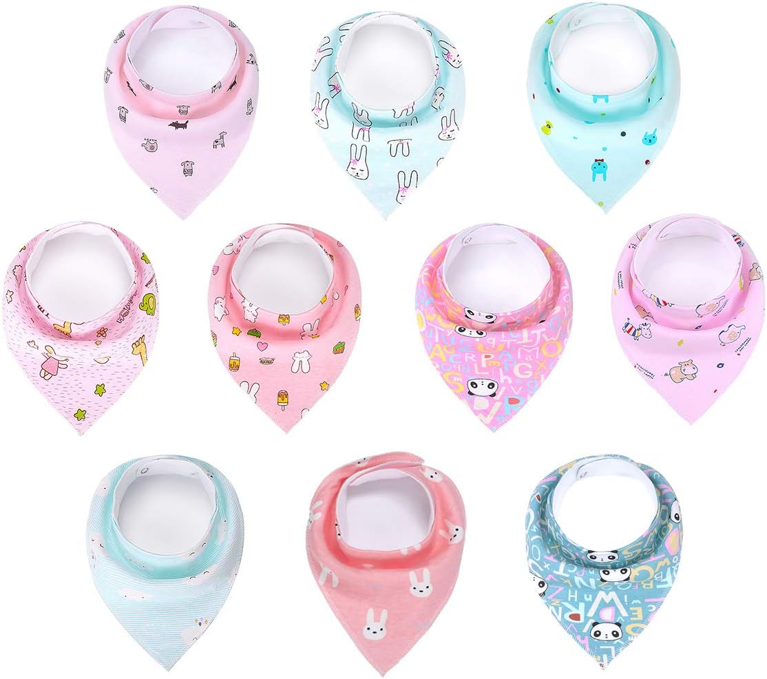 10-Pack Absorbent Bandana Bibs for Baby Girl Boys for Drooling and Teething
