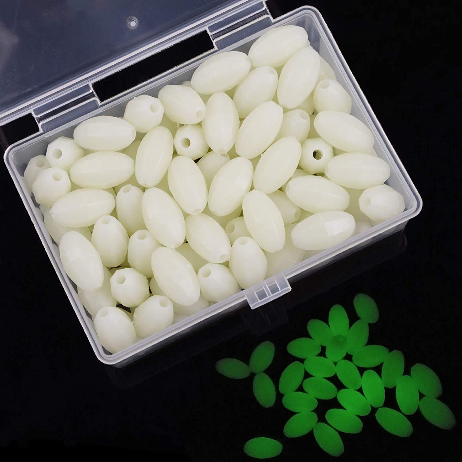 OROOTL Glow Beads Fishing Saltwater, 100pcs Hard Plastic Luminous Fishing Beads White Fish Bead Assortment Oval Egg Bead Fishing Lures Sea Fishing Tool