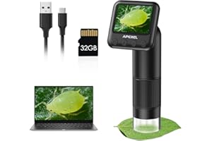 Apexel Handheld Digital Microscope with 2” LCD Screen, 800X Pocket Portable Microscope for Kids with Adjustable Lights Coins 