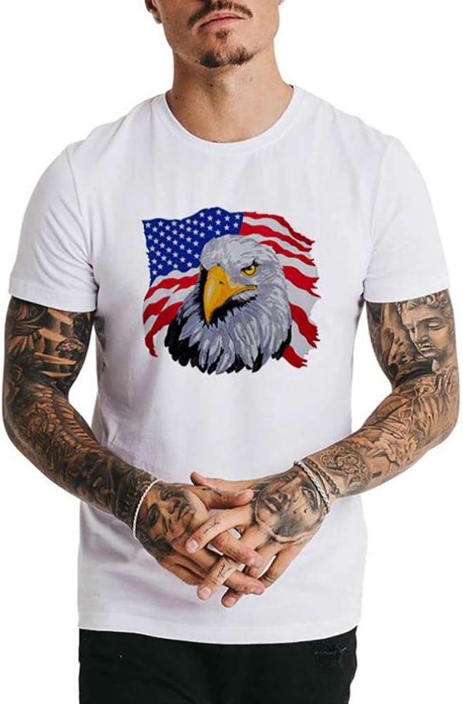 WYTong Men's Comfort Soft Short Sleeve T-Shirt Men's American Flag Eagle T-Shirt Running Shirts