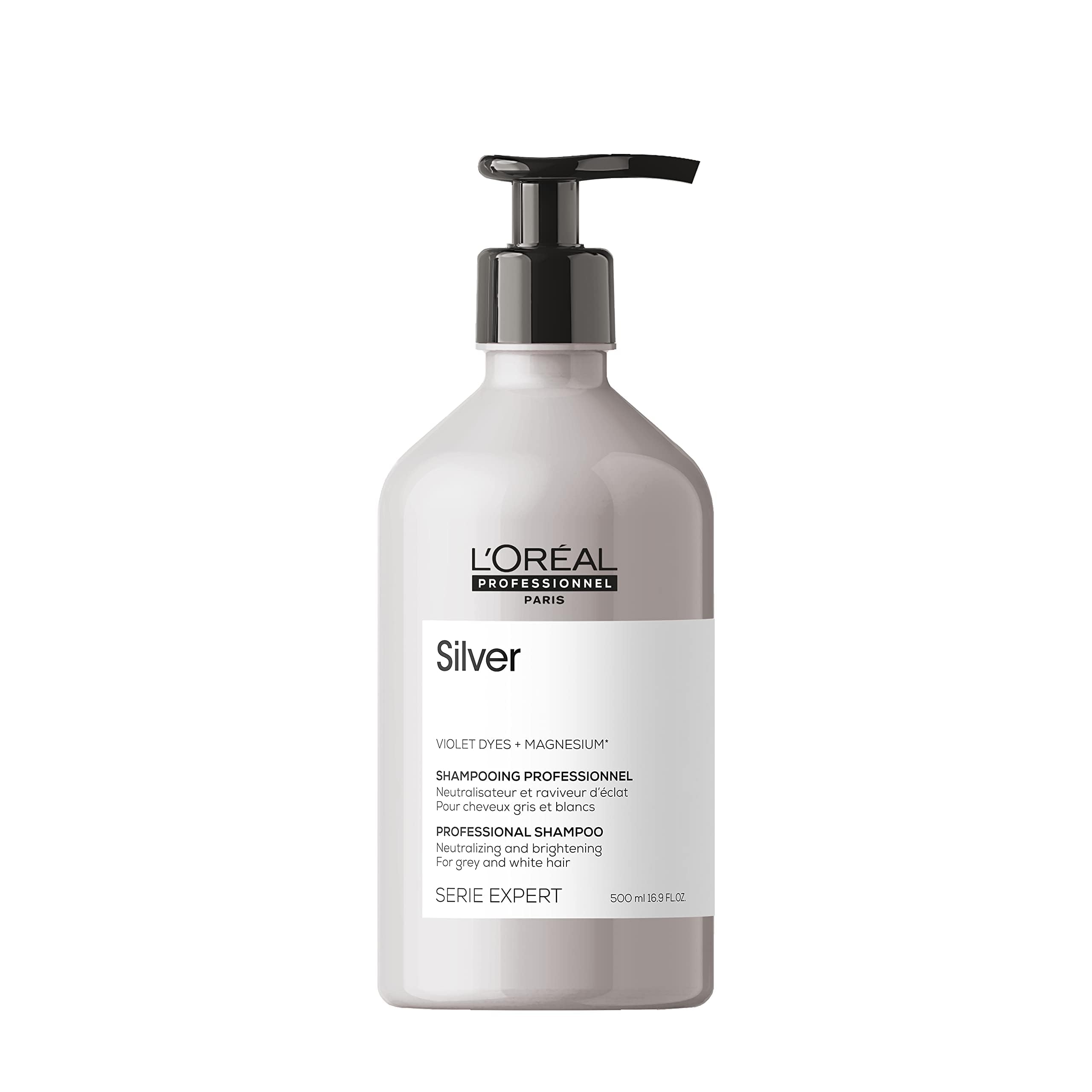 L’Oréal Professionnel Silver Shampoo For Grey, White Or Light Blonde Hair, Neutralising and Brightening, Serie Expert, 500ml