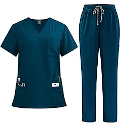 Women Scrubs Set V-Neck Stretch Tops with Pockets