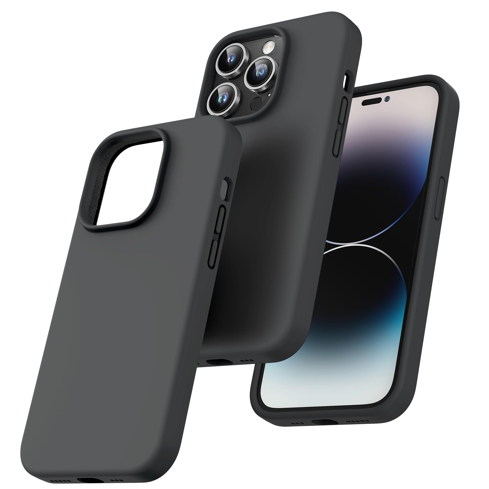 TOCOL Silicone for iPhone 14 Pro Max Case 6.7-Inch, Liquid Silicone Multi-Color Slim Silky-Soft Touch Anti-Scratch Shockproof Protective Phone Cover, Black