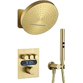 Lefton Shower System in Fahrenheit Display (Battery-free), 13&rdquo; Overhead Round Rainfall Shower Head with All-in-one Handheld Spray Showerhead, 4-in-1 Control System, SSWM2501 (Brushed Gold)