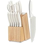 15 Piece Knife Set,Kitchen Knife Block Set,White Stainless Steel Knife Set with Sharpener for Chopping, Slicing, Dicing & Cut