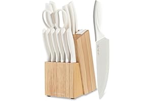 15 Piece Knife Set，Kitchen Knife Block Set，White Stainless Steel Knife Set with Sharpener for Chopping, Slicing, Dicing & Cut
