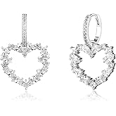 JINAO Hollow Heart Dangle Huggie Earrings 14K Gold Plated Iced Out Princess Pear Marquise Round Lab Simulated Diamond Cubic Zirconia Dangle Drop Hoop Heart Earrings for Men Women