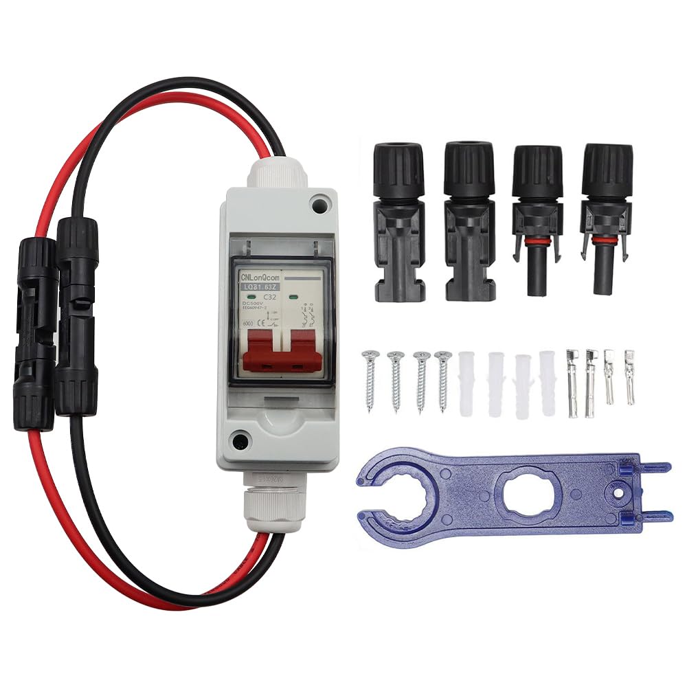 Tiardey DC Isolator Switch PV System 2P 32A Circuit Breaker Circuit Breaker with Cable IP65 Waterproof Housing DC Circuit Breaker for Solar System