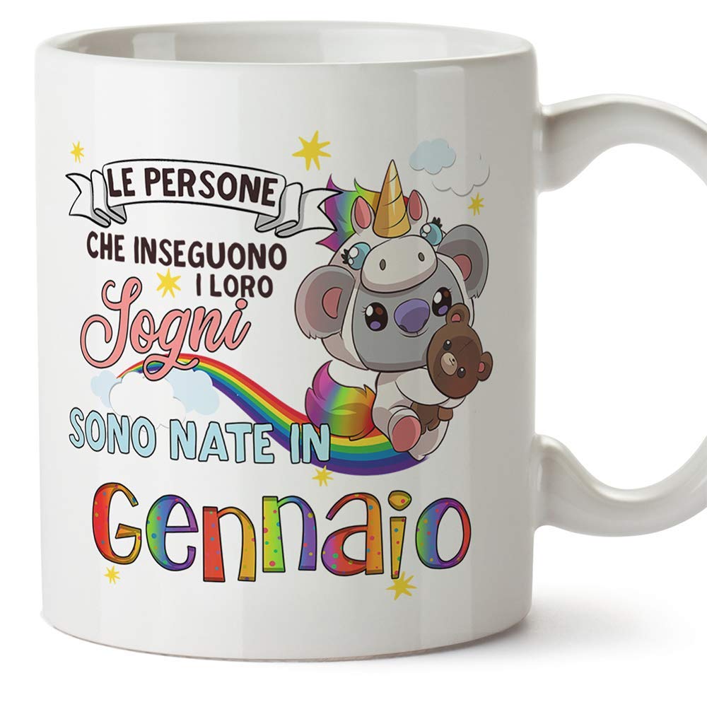 MUGFFINS Tazza Koala Compleanno gennaio - Idee Regali Originali et Divertenti per Uomo e Donna - per lui/per lei - per i Bambini. Ceramica 350 mL
