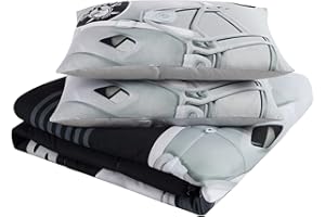CS CATHAYSPORTS Cathay Sports Official NFL Licensed Las Vegas Raiders Lateral 4-Piece Comforter & Sham Set - Full/Queen,Black/Silver,FCM30003LVR-FQ