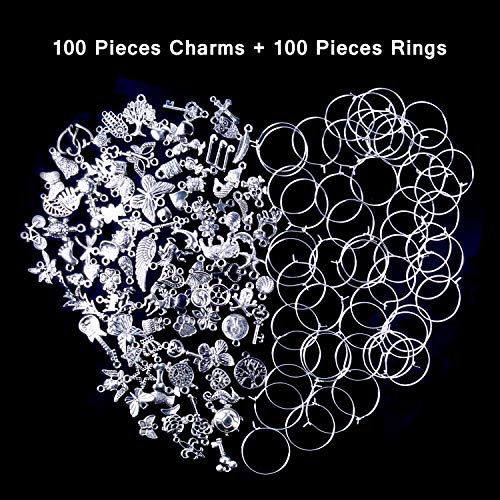 Jdesun 100 Pieces Wine Glass Charm Rings Earring Hoops and 100 Pieces Ocean Fish & Sea Charms Pendants for DIY Your Unique Wine Glass Marker