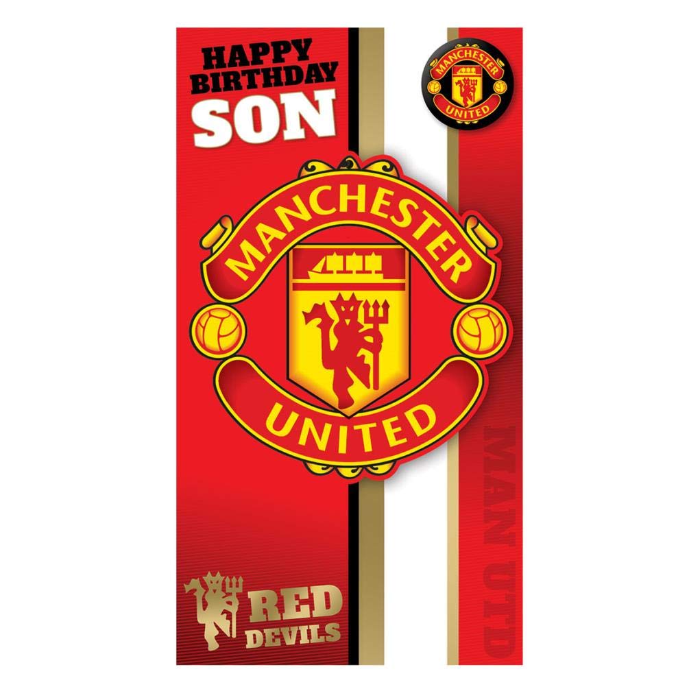 Party Bags 2 Go Manchester United Happy Birthday Son Card, with Badge