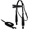 Tahoe Tack Midnight Black Browband Headstall with Split Reins Full Horse Size