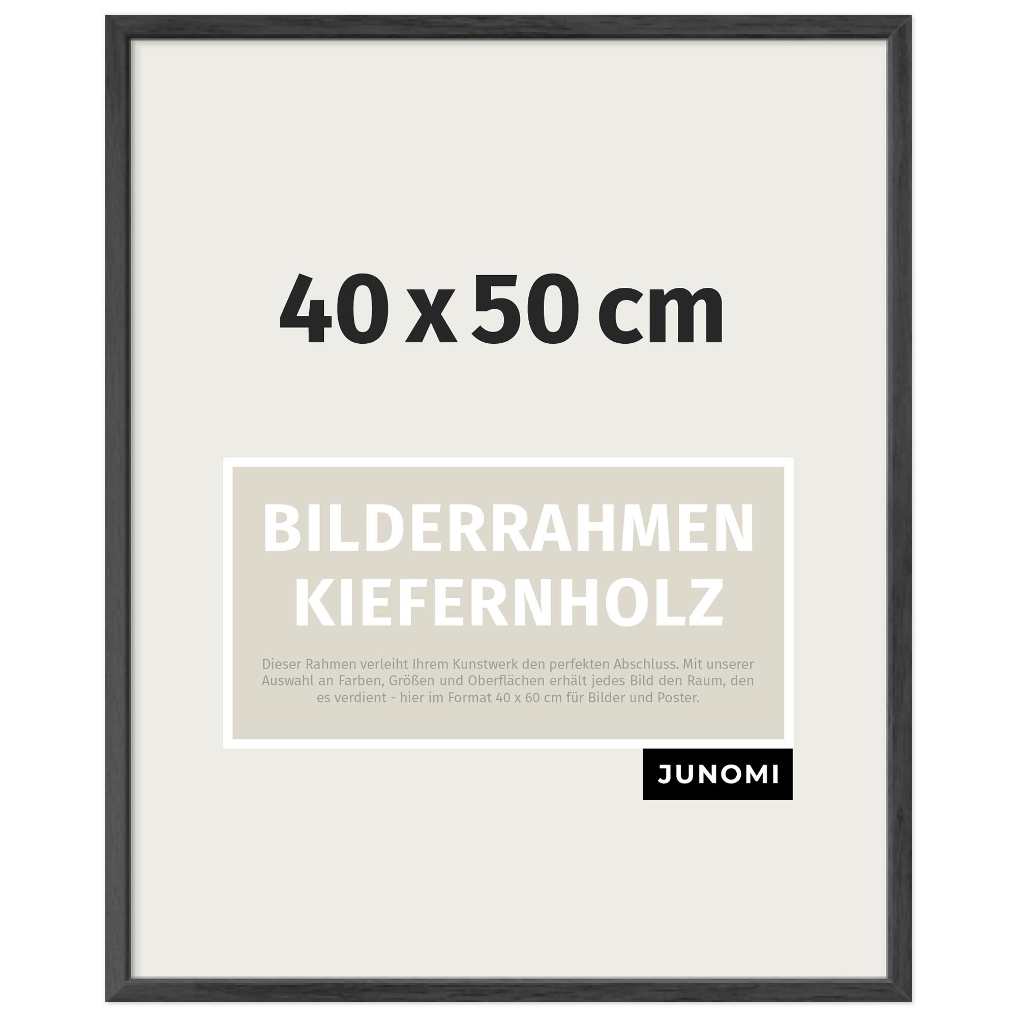 JUNOMI® Picture Frame 40 x 50 cm Wood Black Poster Frame with Shatterproof Acrylic Glass Portrait and Landscape Format for Wall Mounting, Narrow Profile