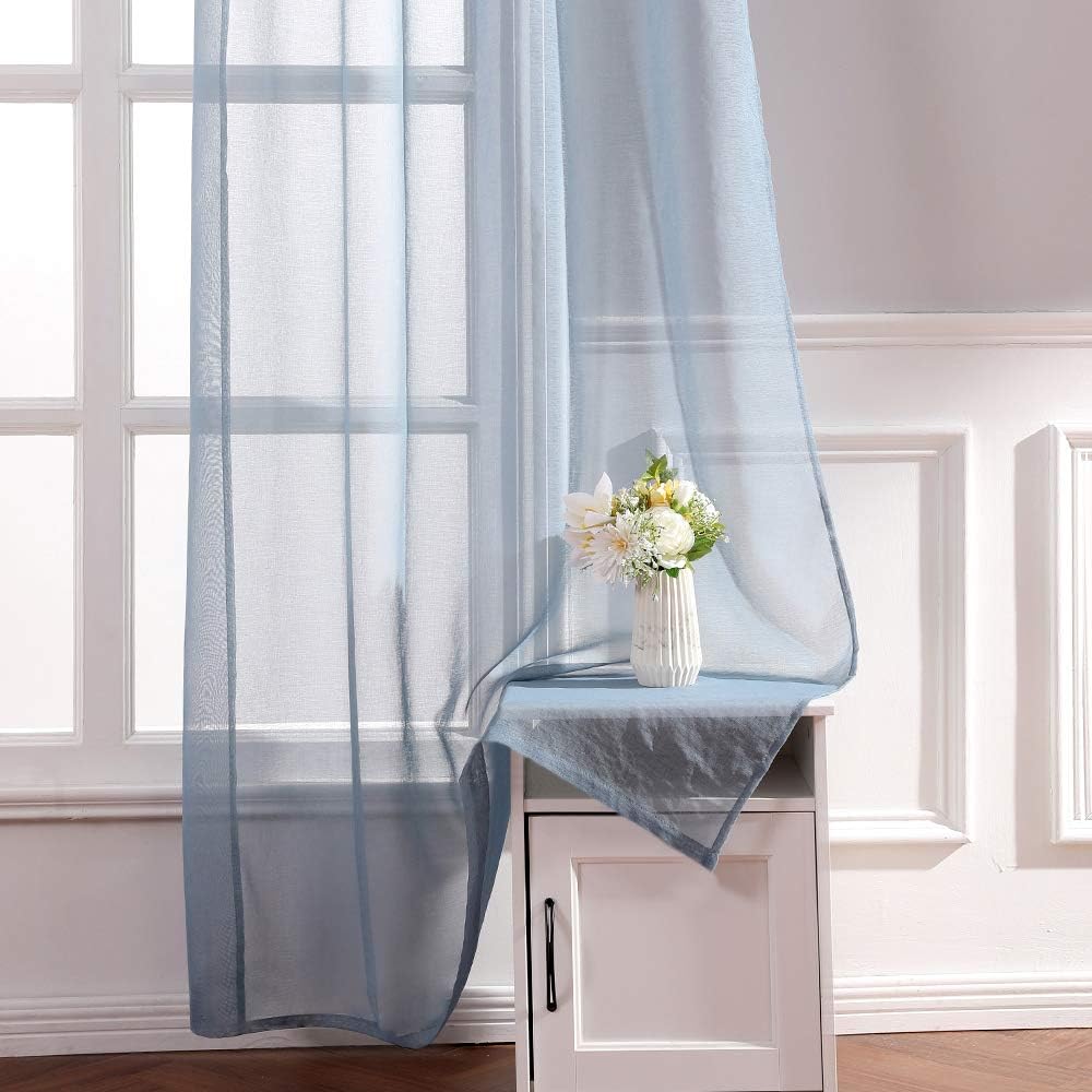 MIULEE 2 Panels Sheer Window Curtains Elegant Window Voile Panels Drapes Treatment for Bedroom Living Room 55" Wx110 L Grommet Top Dusty Blue - Image 4