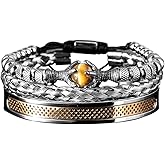 AIDUOMIRZER 3pcs/set Classical Handmade Braiding Bracelet Hip Hop Men Pave CZ Leopard Head Roman Numeral Bracelet Stainless Steel Jewelry