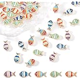 arricraft 30 Pcs Alloy Enamel Fish Spacers, 5 Colors Streak with Golden Side Metal Ocean Animal Beads for Bracelet Necklace Jewelry Making 9x16mm