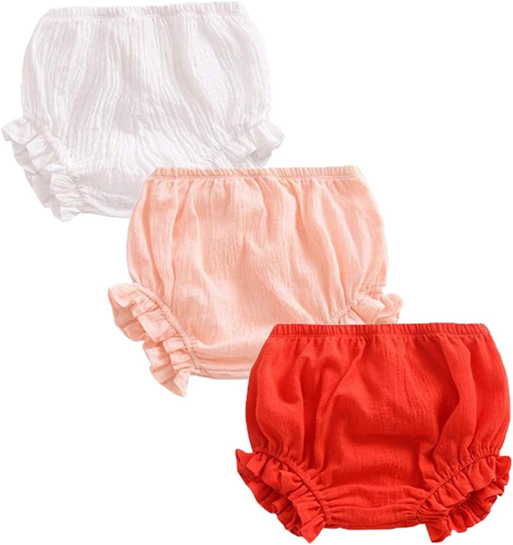 3 Pack of Baby Infant Kids Girl Soild Cotton Linen Blend Soft Ruffle Bloomer Shorts Pants