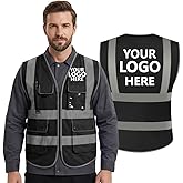 TOPTIE Customized 8 Pockets High Visibility Safety Vest ANSI ISEA Class 2 Reflective Vest Add Your Logo