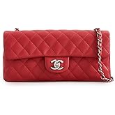 CHANEL What Goes Around Comes Around Women's Pre-Loved Red Lambskin East West Shoulder Bag 10"