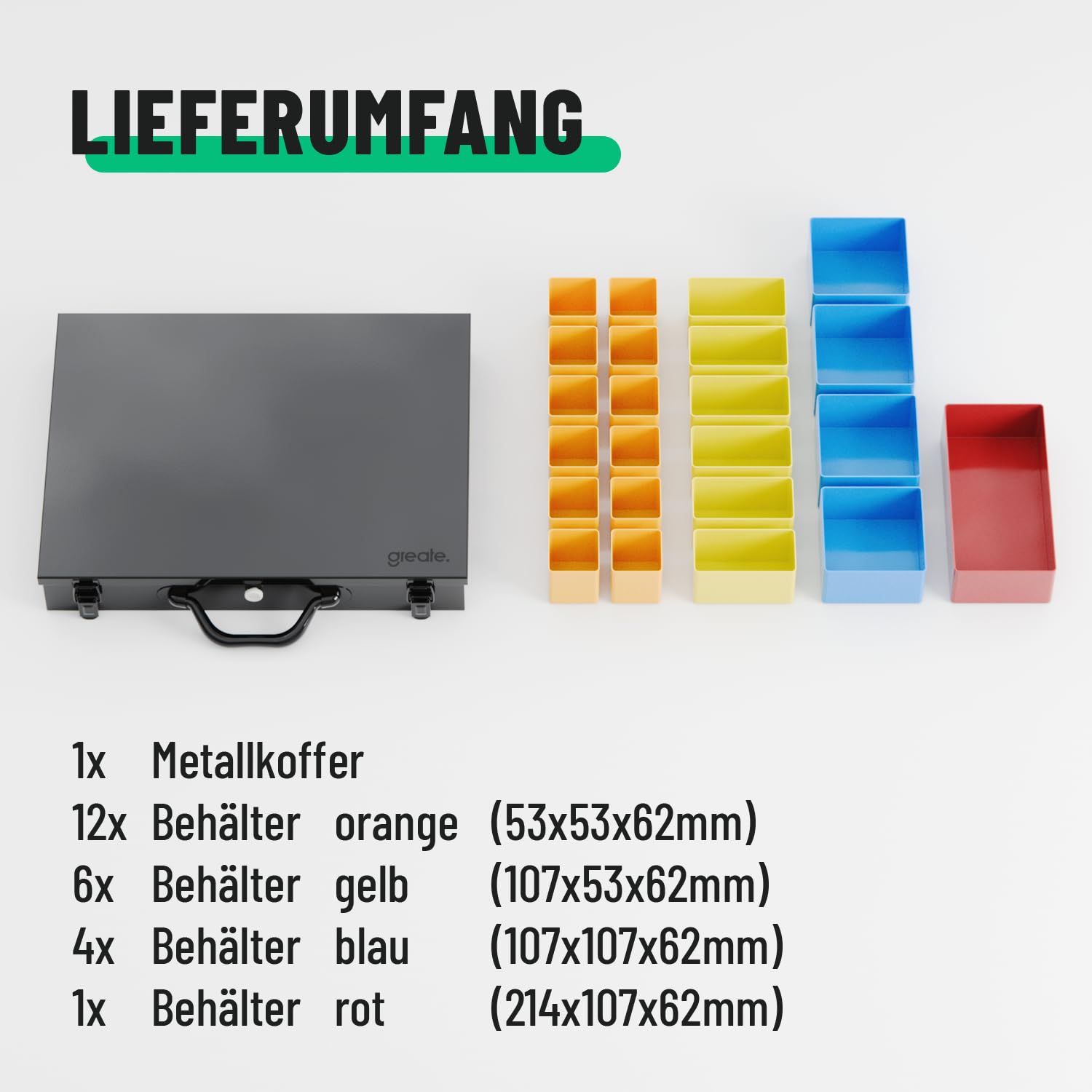 greate Sortimentskasten Metall mit 23 herausnehmbaren Behältern - Kleinteilekoffer leer - Sortimentskoffer als Schraubenkoffer - Schrauben Sortimentbox, Kleinteilemagazin, Werktstatt Organizer 6