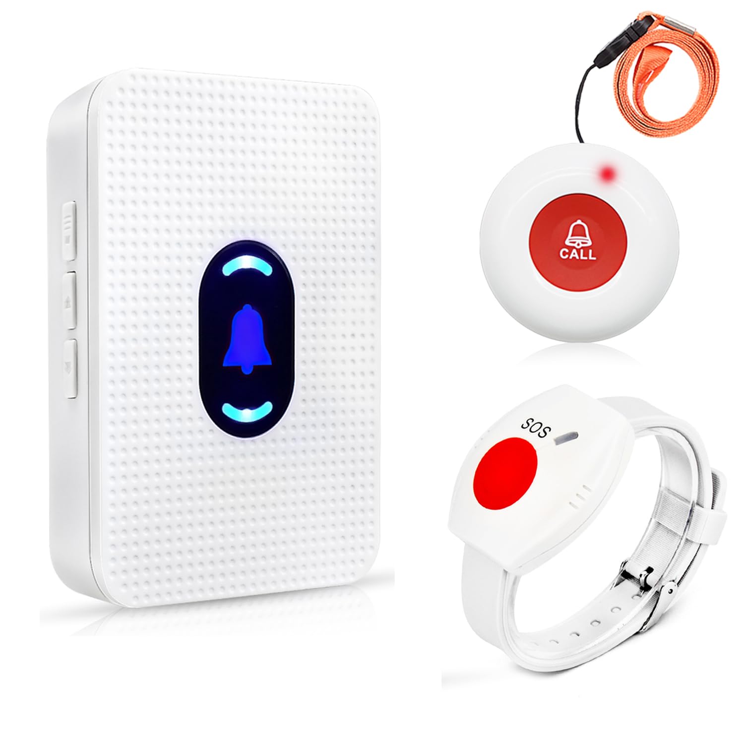 DAYTECH Wireless Personal Alarms for Elderly Call Button for Elderly Wrist Alarm Panic Button Call Bell for Home Disabled Patient Seniors with 1*UK Plug-in Receiver +1*Wrist Button+ 1* Call Button