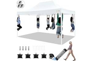 HOTEEL 10x15 Pop up Canopy Tent for Parties, Heavy Duty Easy Setup Tent Without Sidewalls, Outdoor Commercial Instant Gazebo for Wedding Event, with Roller Bag & Sand Bags, White(Hexagonal Frame)