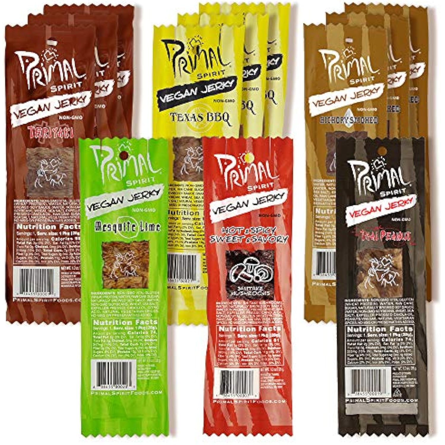 Primal Spirit Vegan Jerky Most Popular Flavors Pack, 10 g. Plant