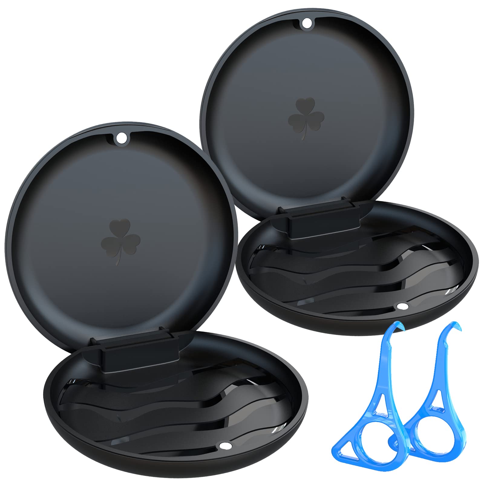 BVN 2 Pcs Retainer Case, Retainer Box with 2 Pcs Aligner Removal Tool, Orthodontic Denture Box,Mouth Guard Case,Black