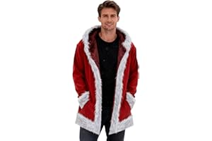 Men's Santa Claus The Christmas Chronicles Faux Shearling Fur Xmas Coat Jacket Sweatshirts Red Sheepskin Trench Coats