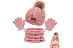 Y-box Kids Winter Beanie Hat Scarf and Gloves Knit Set Warm Knitted Beanie Cap for Boys Girls for 1-6 Years Old (Pink)