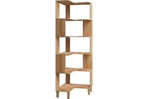 Prepac Nordik 6-Tier Natural Oak Modern Mid Century Corner Bookcase, 71.5" Extra Tall Corner Shelf with Storage, Multifunctio
