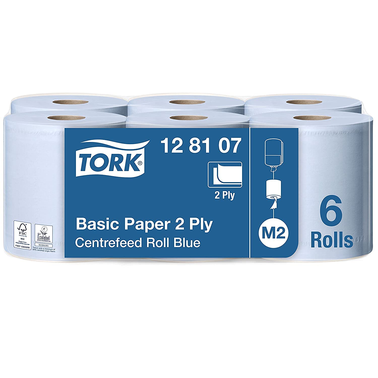 Tork Basic Centrefeed Wiping Paper Blue M2, Cost-Efficient Paper Towels, 6 x 150m, 128107