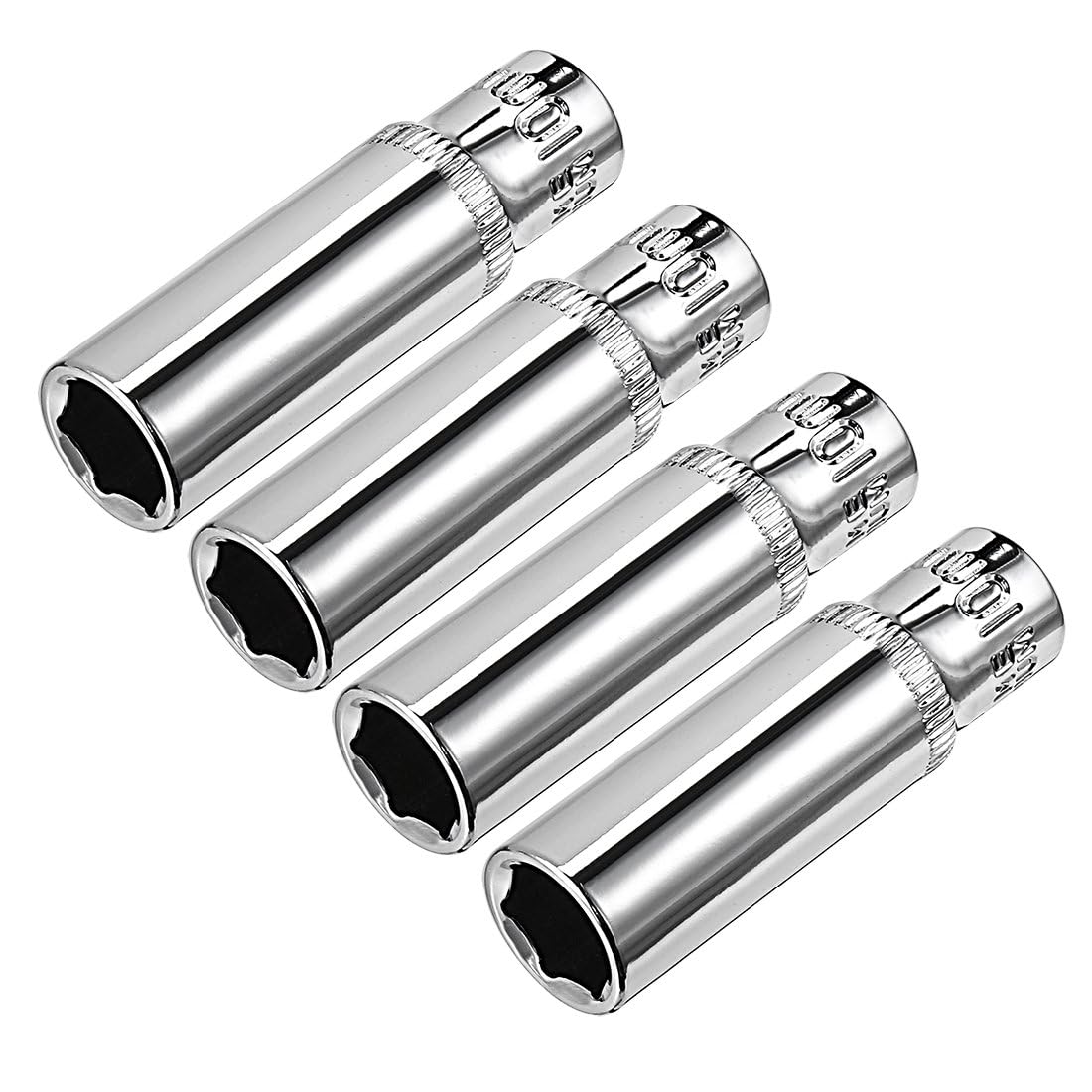 TOP-VIGOR 4Pcs 1/4 Inch Drive 10mm 6-Point Deep Socket, Metric, Cr-V Drive Socket for Auto Repairing and Household