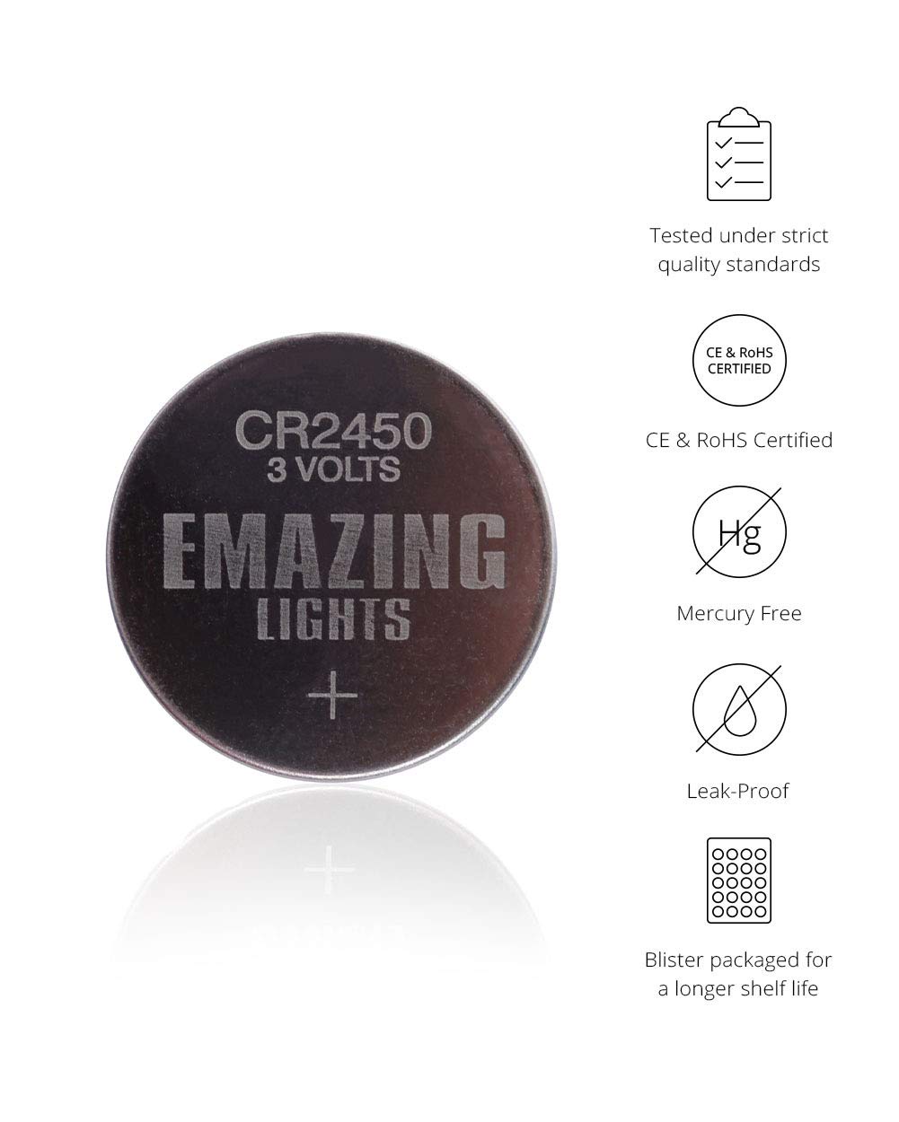 EmazingLights EmazingLights 20 Pack CR2450 Battery 3V Lithium Coin Cell Batteries Long Lasting Multipack for Keyless Remote FOB, Candles