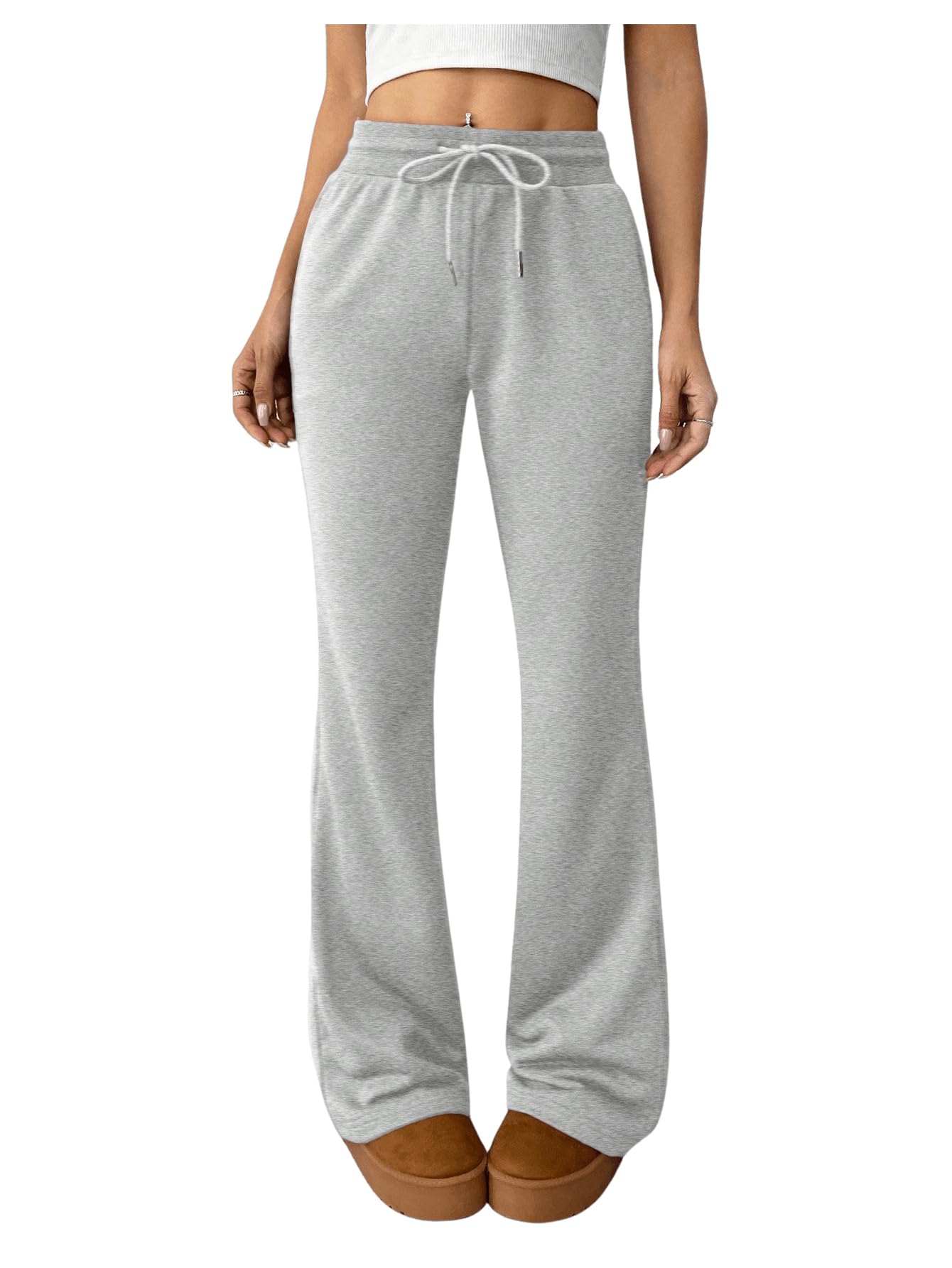 Photo 1 of ***(HEAVILY USED/ MINOR DAMAGE)***SweatyRocks Women's Flare Leg Sweatpants Drawstring High Waisted Joggers Workout Yoga Pants Grey Small