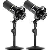 MAONO PD200W Hybrid Wireless Podcast Equipment Bundle for 2, XLR USB Dynamic Microphone Kit with 2 Desktop Stand, Software, Noise Cancellation, for Co-hosted podcast, Vocal Recording, Content Creation