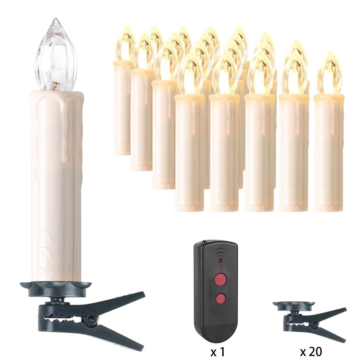 Velas LED de Navidad, MVPOWER 20 Luces de Velas Electrónicas Sin Llama Con Accesorios para Fijación y Control Remoto Infrarrojo para Árbol Navidad, Decoración de Cumpleaños, Fiesta-Luz Blanca Cálida