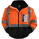 TCCFCCT Hi Vis Jackets for Men, Class 3 Reflective Safety Jackets for Men, Waterproof High Visibility Winter Bomber Rain Jacket for Mens Construction Work, High Vis Jacket, Meets Ansi, J-Orange XL