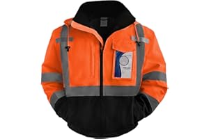 TCCFCCT Safety Jackets for Men, Class 3 High Visibility Reflective Jacket, Hi Vis Jackets for Men with Black Bottom, Waterproof Winter Bomber Work Jackets for Men Construction, Meets Ansi, J-Orange M