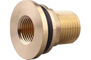 GOVALVE Brass Bulkhead Fitting - 3/8" NPT Female x 1/2" Straight Male Thread Water Tank Connector with 2 Rubber Rings for Water Tower Tank Barrels (pack of 1)