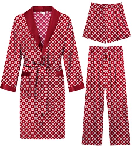 SWOMOG Men's Silk Kimono Robe Set