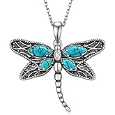 Naxidaze Genuine Turquoise Necklaces for Women 925 Sterling Silver Dragonfly Western Pendant Necklace Real Turquoise Jewelry for Women
