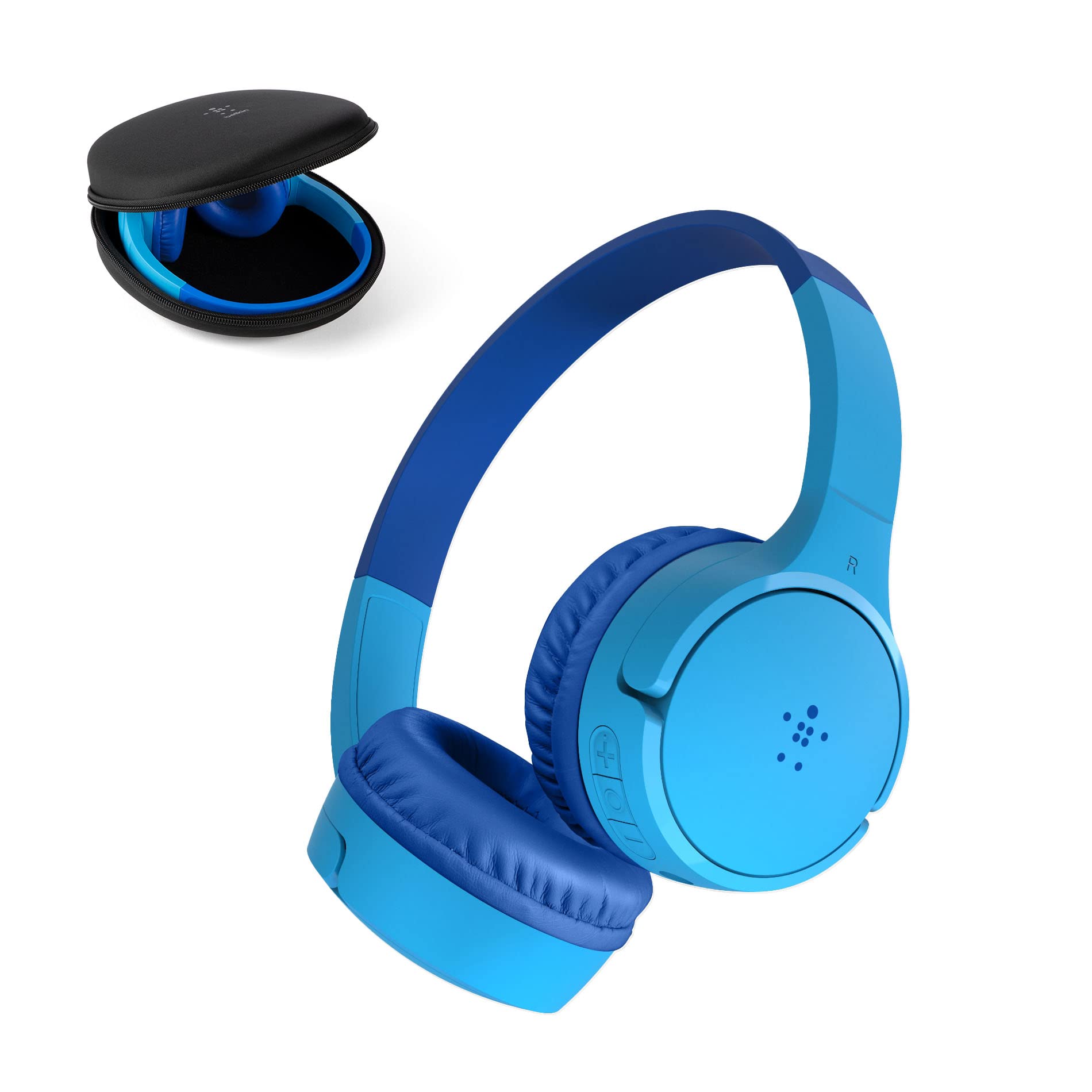 Photo 1 of Belkin SoundForm Mini - Wireless Bluetooth Kids Headphones, 30H Battery, 85dB Safe Volume Limit, Built-in Microphone - Toddler On-Ear Earphones for iPhone, iPad - Ideal for School - Blue w/ Case