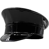 NUEAYMS PatentLeather Military Hat for Women Novelty Glitter Party Hat Sergeant Captain Cap for Stage Club Bachelorette Party