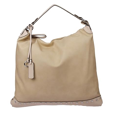 W705 Nieten XL Shopper Handtasche Schultertasche H&D Tasche (Beige)