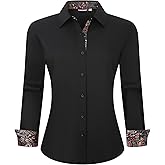 WARHORSEE Womens Cotton Button Down Dress Shirt Long Sleeve Easy Care Dressy Work Tops Business Casual Blouses for Women